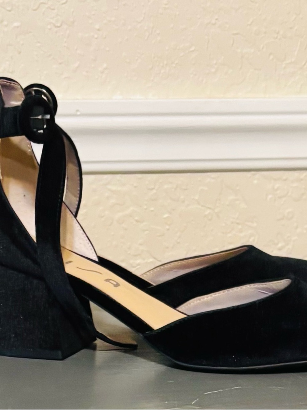 Unisa Black velvet Ankle-Strap Block Heels